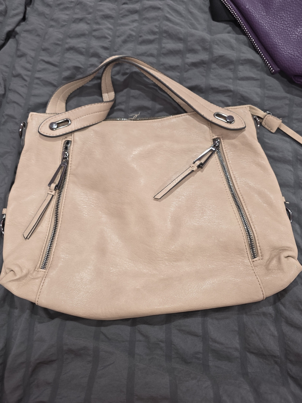 Jessica Simpson Cream Shoulder Bag with Silver Zippers